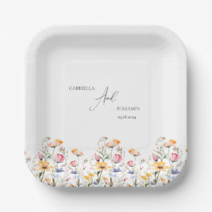 Aquarell-Wiesen-Wildblumen-Klassische-Hochzeit Pappteller