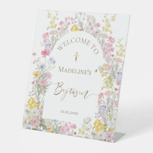 Aquarell-Wiesenblumen Taufe Willkommen Sockelschild