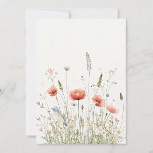 Aquarell-Wiesengrußkarte, elegante rote Mohnblume Karte