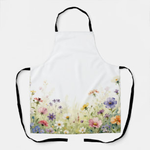 Aquarell-Wiesenrand mit Pastellfarben und Blumen Schürze