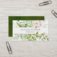 Aquarell Wild florale Green Foliage Business Card