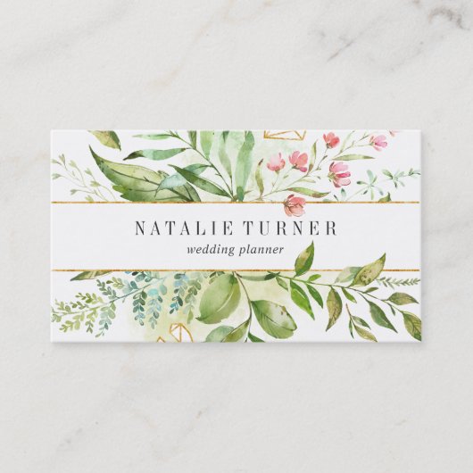 Aquarell Wild florale Green Foliage Business Card Visitenkarte (Vorderseite)