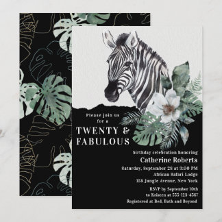 Aquarell Wild Zebra 20. Geburtstag Einladung