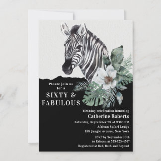 Aquarell Wild Zebra 60. Geburtstag Einladung