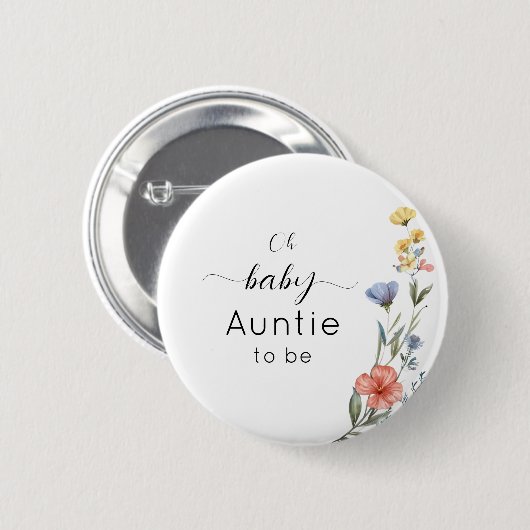 Aquarell Wildblume Baby Duwer Auntie to be Button (Vorne & Hinten)
