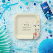Aquarell Wildblume Babydusche Pappteller (Party)