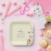 Aquarell Wildblume Babydusche Pappteller (Party)