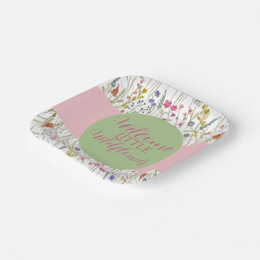 Aquarell Wildblume Babydusche Pappteller (Gewinkelt)