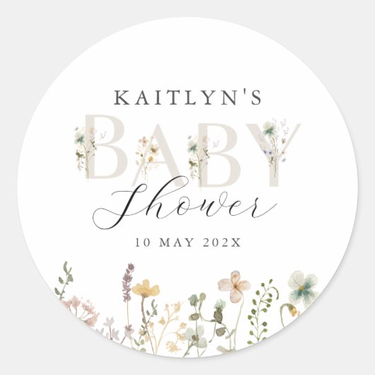 Aquarell Wildblume Babydusche Runder Aufkleber (Vorderseite)