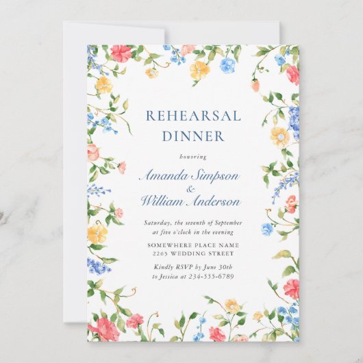 Aquarell Wildblume Boho Probe Abendessen Einladung (Vorderseite)