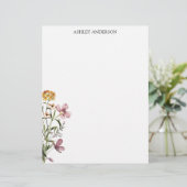 Aquarell Wildblume Bouquet #1 Personalisierter Nam Briefbogen (Stehend Vorderseite)