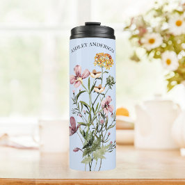 Aquarell Wildblume Bouquet #1 Personalisierter Nam Thermosbecher