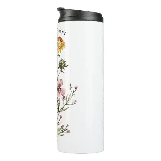 Aquarell Wildblume Bouquet #1 Personalisierter Nam Thermosbecher (Nach rechts gedreht)