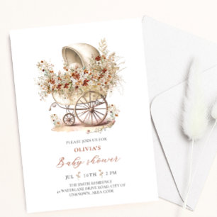 Aquarell Wildblume Kinderwagen Kinderdusche Einladung