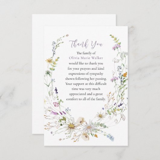 Aquarell Wildblume Lavender Beerdigung Danke (Vorne/Hinten)