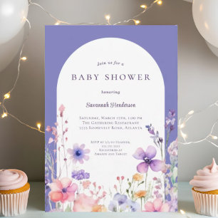 Aquarell Wildblume Lila BläsernBaby Dusche Einladung