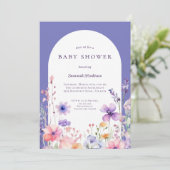 Aquarell Wildblume Lila BläsernBaby Dusche Einladung (Stehend Vorderseite)