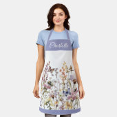 Aquarell-Wildblume Lila Monogramm Name Schürze (Getragen)