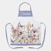 Aquarell-Wildblume Lila Monogramm Name Schürze (Vorderseite)