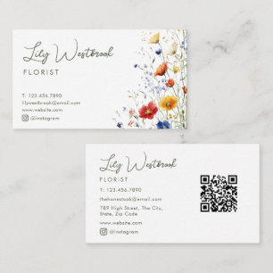 Aquarell-Wildblume Moderne elegante grüne Schrift Visitenkarte
