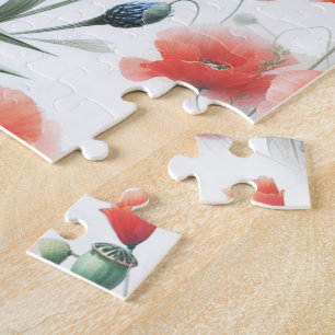 Aquarell-Wildblume Mohn Gänseblümchen Puzzle