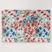 Aquarell-Wildblume Mohn Gänseblümchen Puzzle (Horizontal)