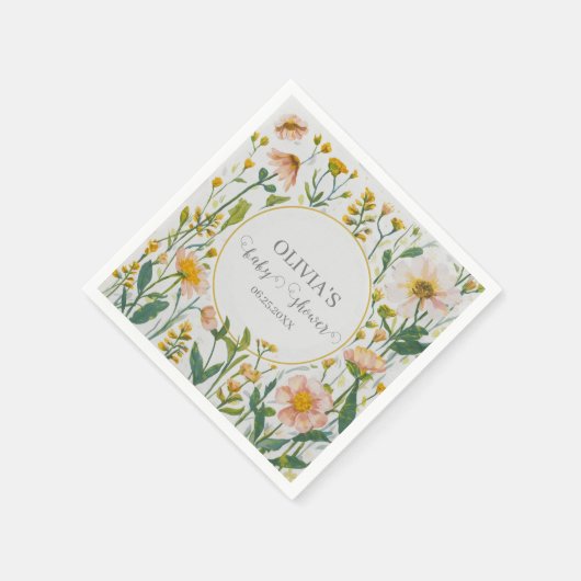 Aquarell Wildblume Rustic Boho Babydusche Serviette (Ecke)