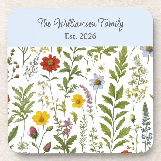 Aquarell Wildblume Rustikale Blumen Personalisiert Getränkeuntersetzer (Vorderseite)