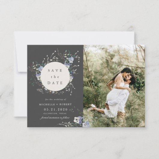 Aquarell-Wildblume Save the Date zwei Fotos Einladung (Vorderseite)