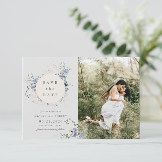 Aquarell-Wildblume Save the Date zwei Fotos Einladung (Stehend Vorderseite)