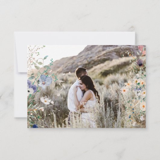 Aquarell-Wildblume Save the Date zwei Fotos Einladung (Rückseite)