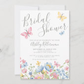 Aquarell-Wildblume Schmetterling-Brautparty Einladung (Vorderseite)