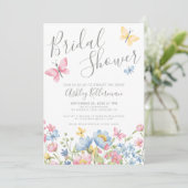 Aquarell-Wildblume Schmetterling-Brautparty Einladung (Stehend Vorderseite)