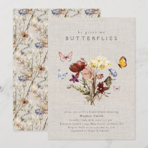 Aquarell-Wildblume Schmetterling-Brautparty Einladung