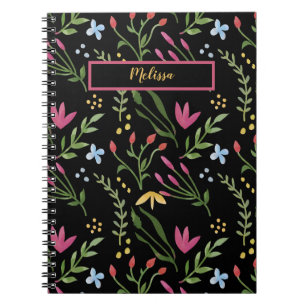 Aquarell-Wildblume Schwarz Botanisch Floral Notizblock