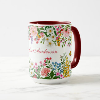 Aquarell-Wildblume Weiß mit individuellem Namen Tasse