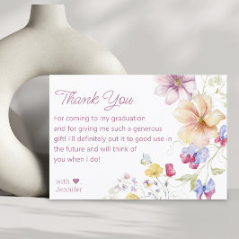 Aquarell-Wildblumen Abschluss-Rosa-Skript Dankeskarte