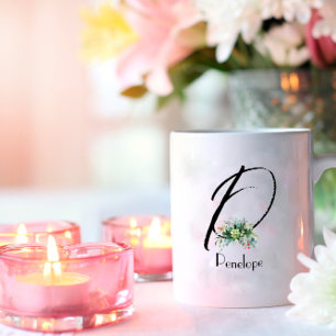 Aquarell-Wildblumen Anfangsmonogramm-Kaffeetasse Kaffeetasse