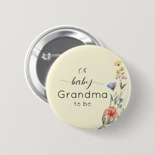 Aquarell-Wildblumen-Baby-Party Oma-in-spe Button