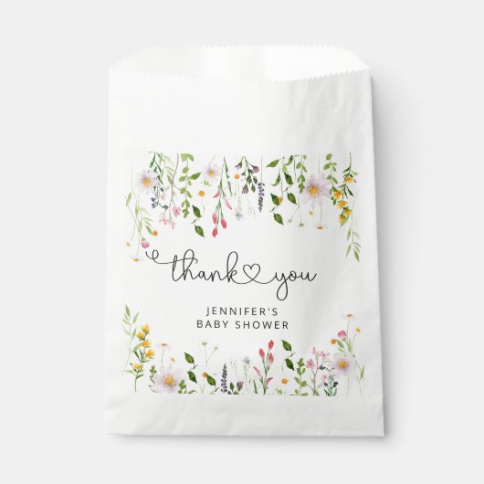 Aquarell Wildblumen Babydusche Danke Geschenktütchen (Vorderseite)