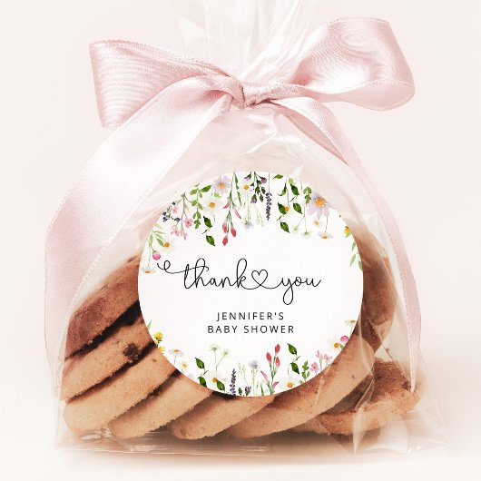 Aquarell Wildblumen Babydusche Danke Runder Aufkleber