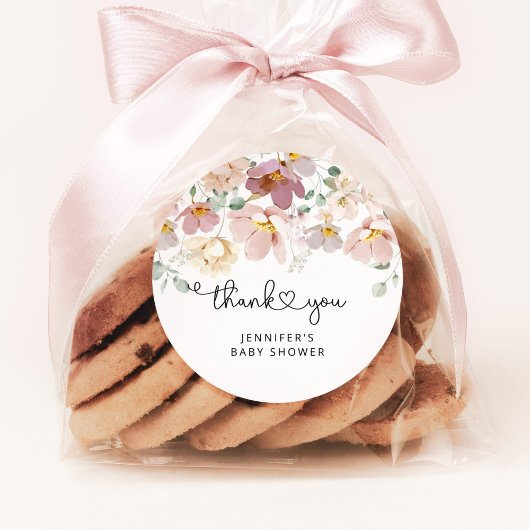 Aquarell Wildblumen Babydusche Danke Runder Aufkleber