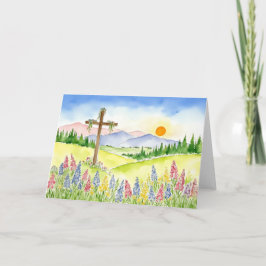 Aquarell-Wildblumen-Bergkreuz 5 Ostern Feiertagskarte
