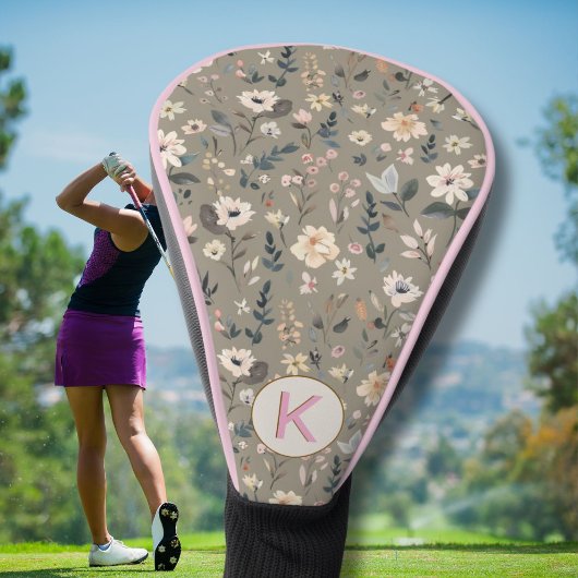 Aquarell-Wildblumen-Blumen-Boho-Muster-Monogramm Golf Headcover