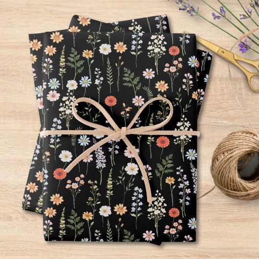 Aquarell-Wildblumen-Blumen-Botanik-Muster Geschenkpapier Set
