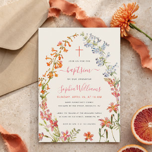 Aquarell Wildblumen Blumen Mädchen Taufe Einladung
