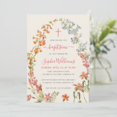 Aquarell Wildblumen Blumen Mädchen Taufe Einladung (Stehend Vorderseite)