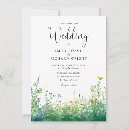 Aquarell-Wildblumen-Blumen-QR-Code-Hochzeit Einladung (Vorderseite)