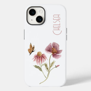 Aquarell-Wildblumen-Blumen-Schmetterling-Name Case-Mate iPhone 14 Hülle