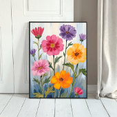 Aquarell-Wildblumen | Blumenfeld-Malerei Poster